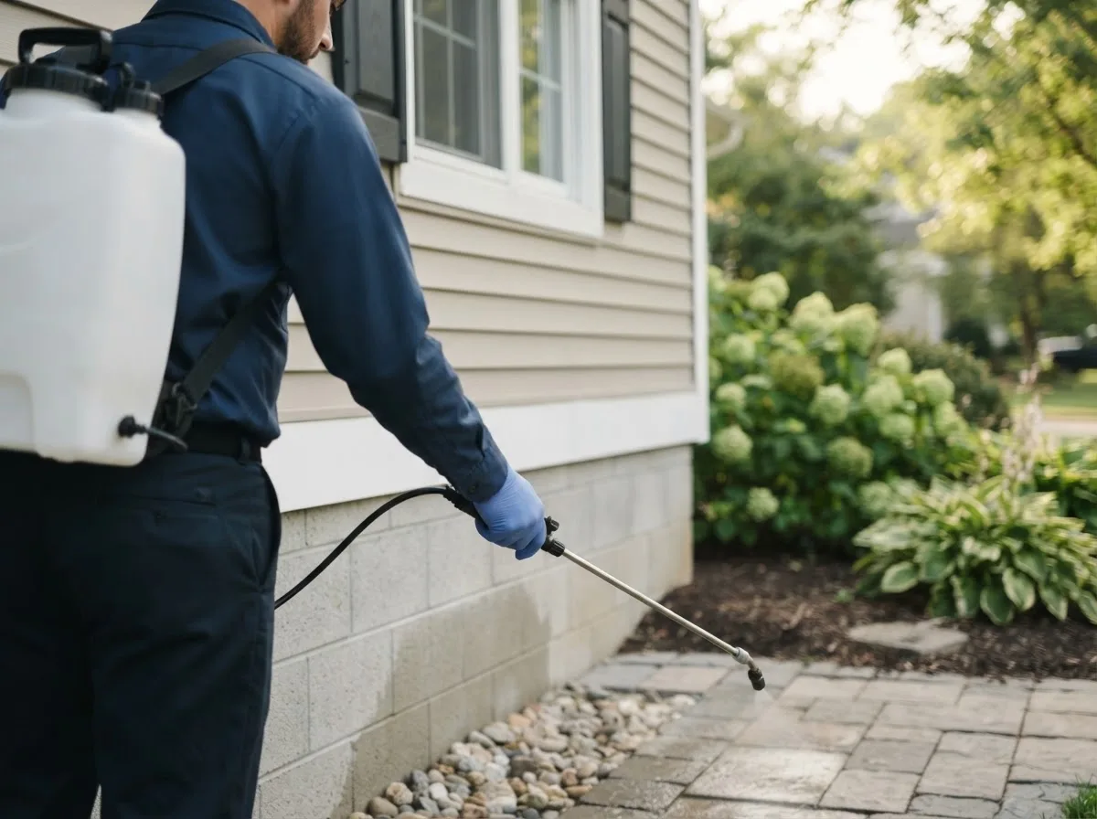 Pest control technician inspecting a home in Elcho, WI